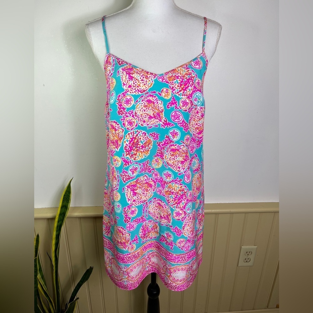 Lilly Pulitzer Silk Slip Dusk Dress S Coral Cove Lined Beach Vacation Resortwear